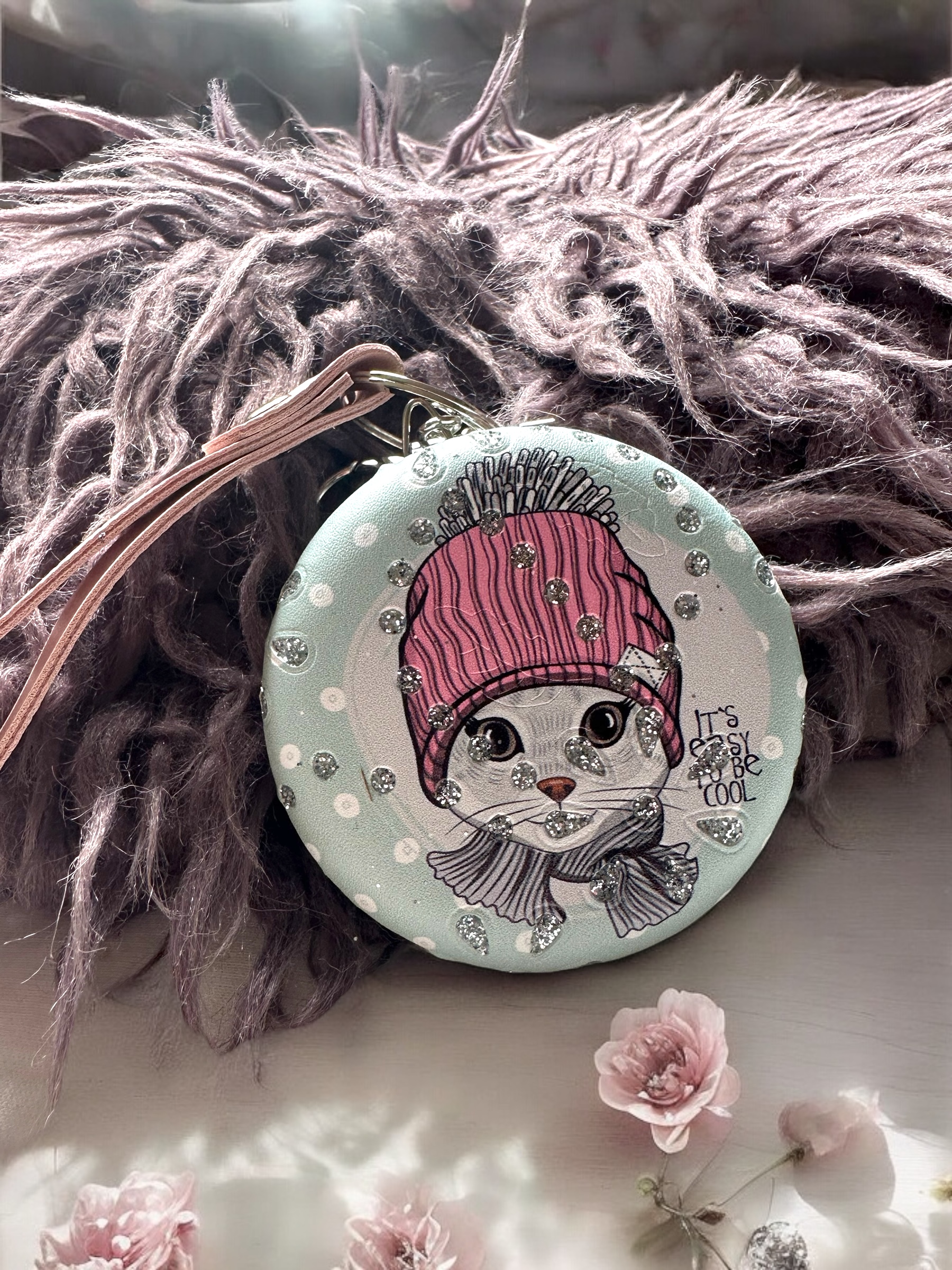 Kedi Motifli Cep Ayna Charm - Görsel 5