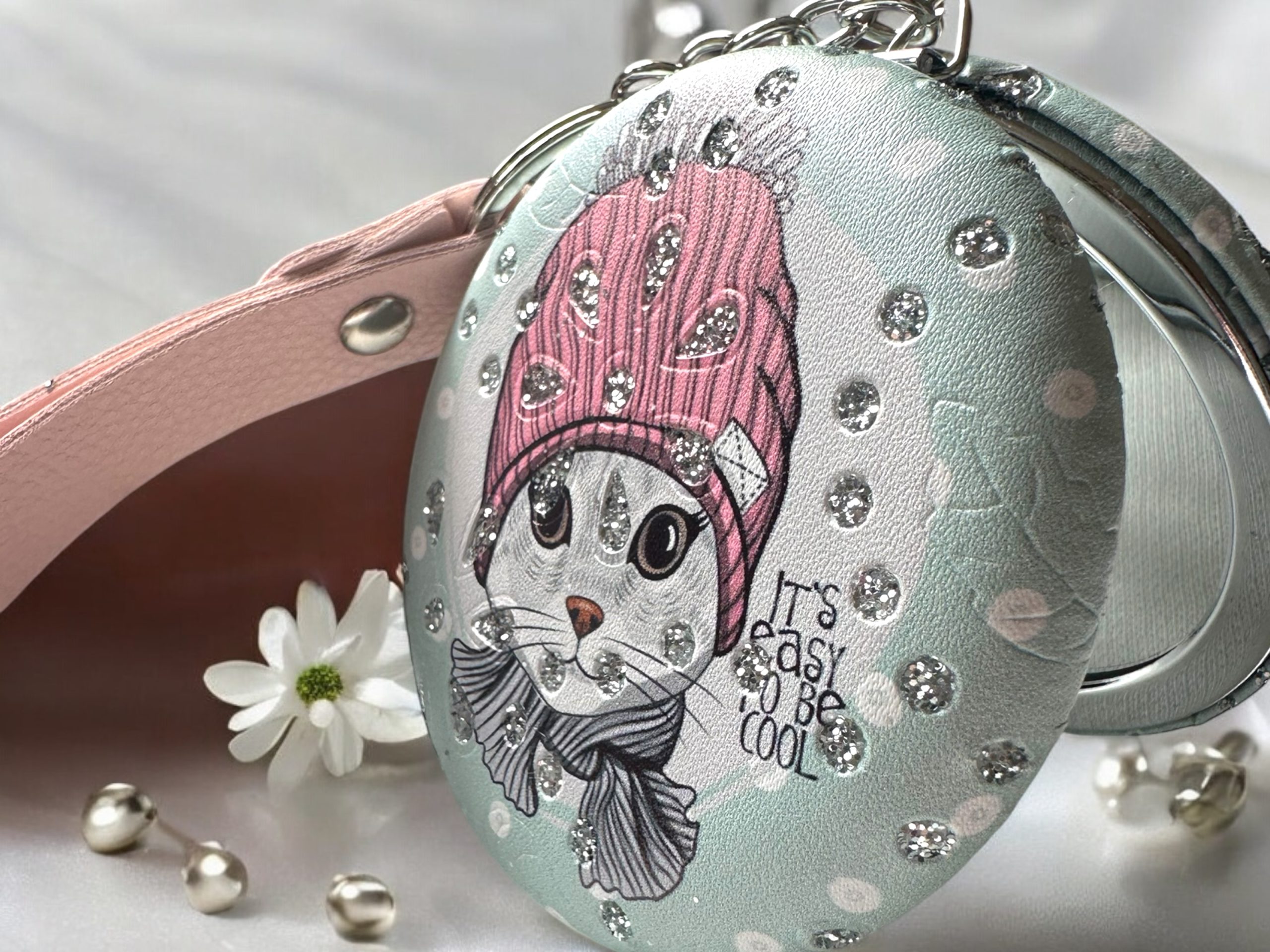 Kedi Motifli Cep Ayna Charm - Görsel 3