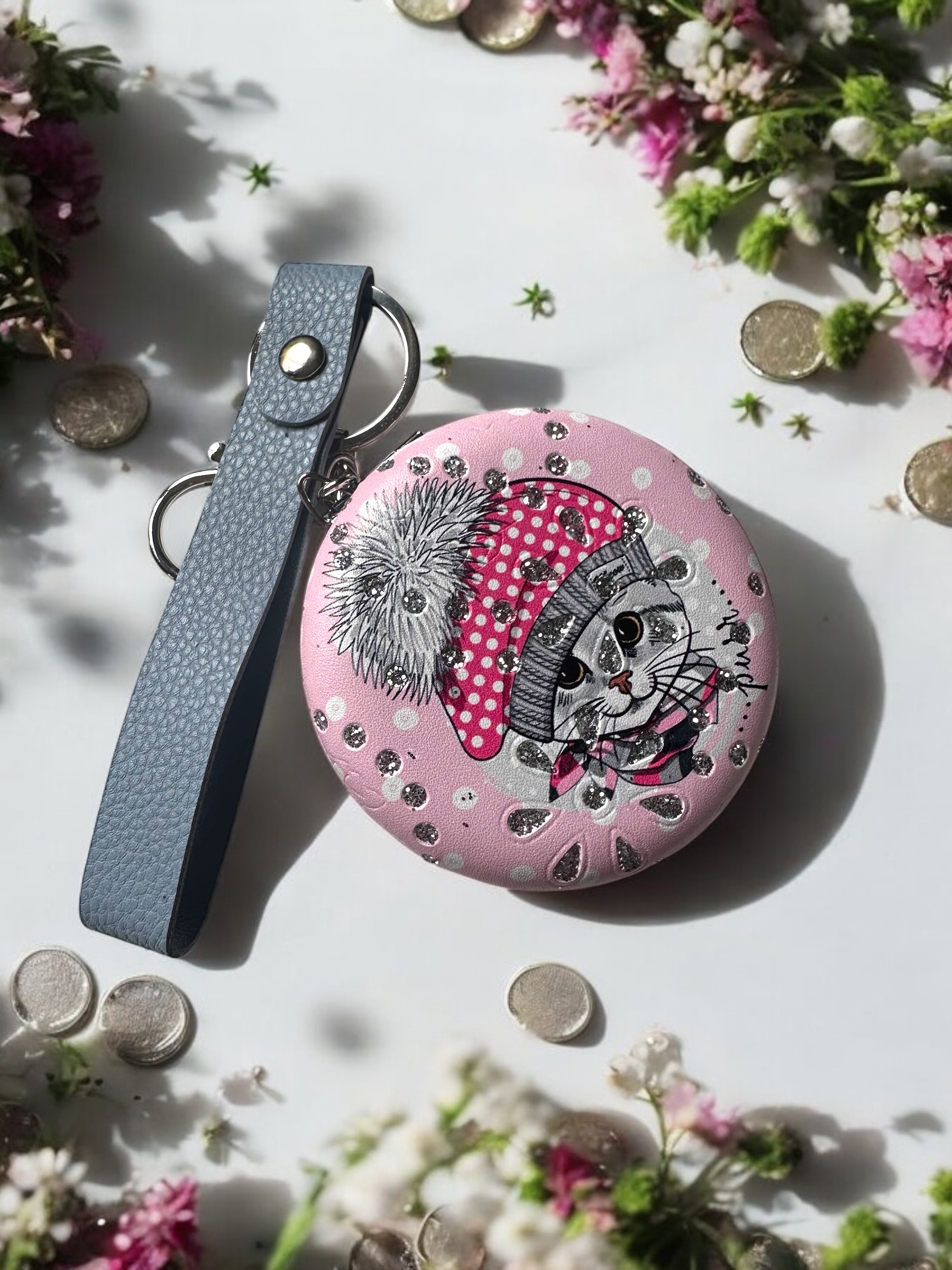 Kedi Motifli Cep Ayna Charm - Görsel 4