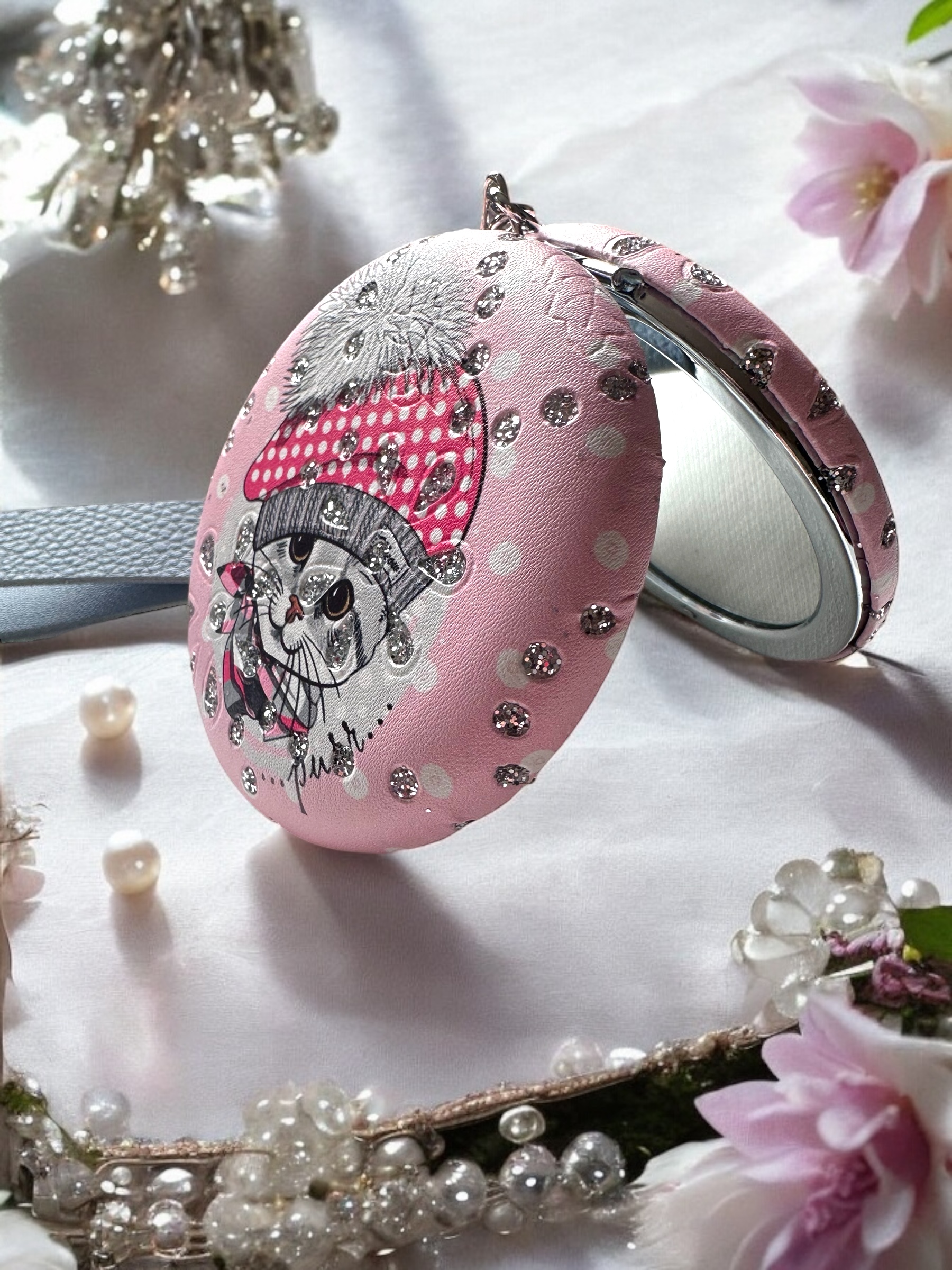 Kedi Motifli Cep Ayna Charm - Görsel 3