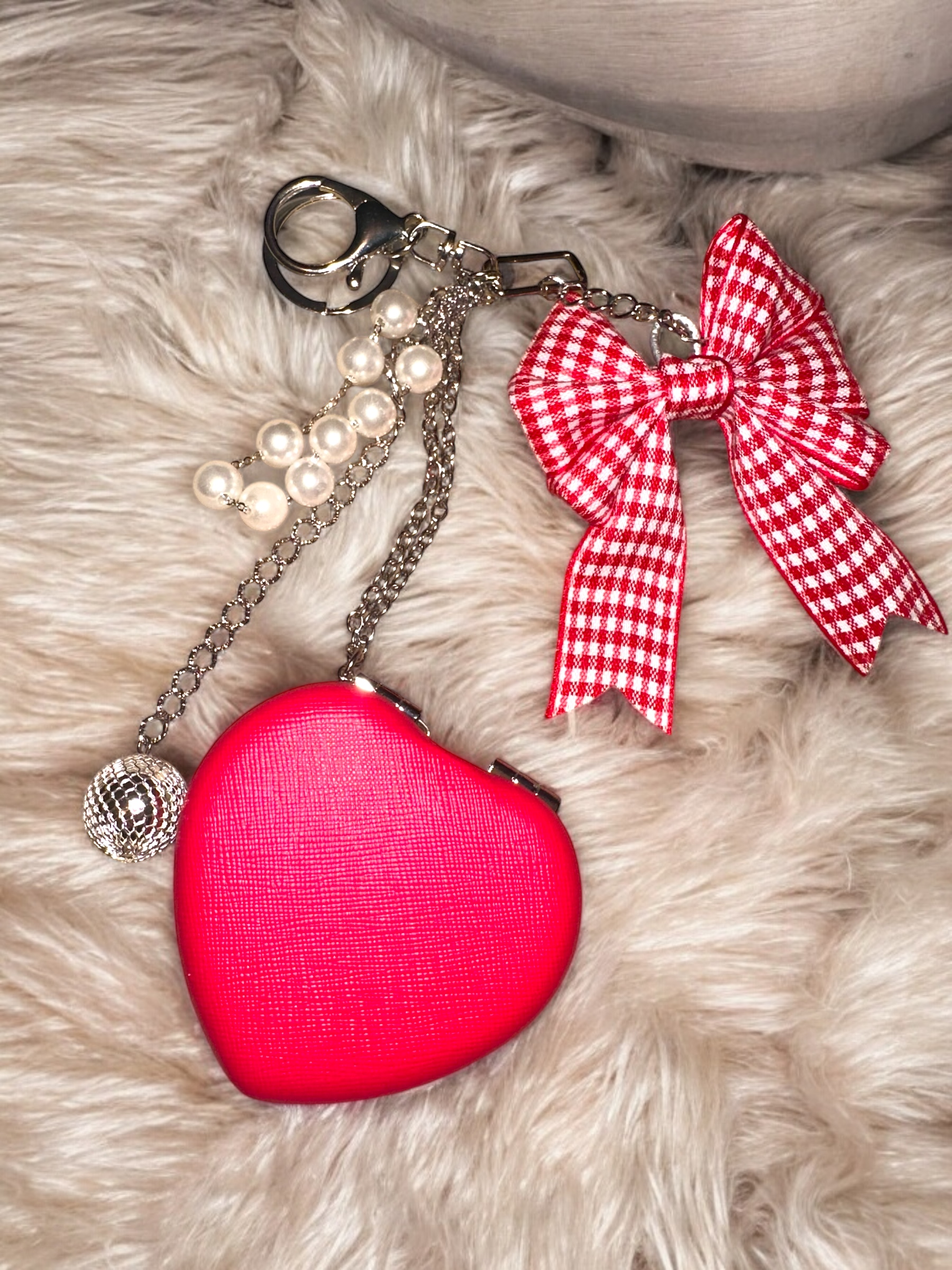 * CORDIS * Kalp Ayna İnci Detaylı Çanta Charm - Görsel 7