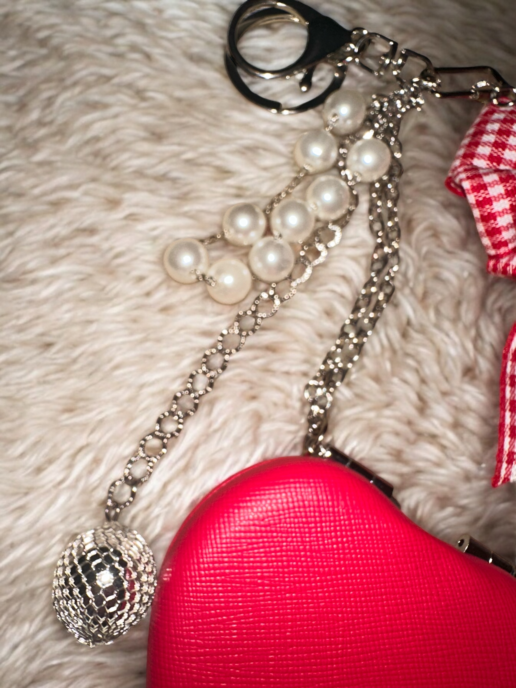 * CORDIS * Kalp Ayna İnci Detaylı Çanta Charm - Görsel 6