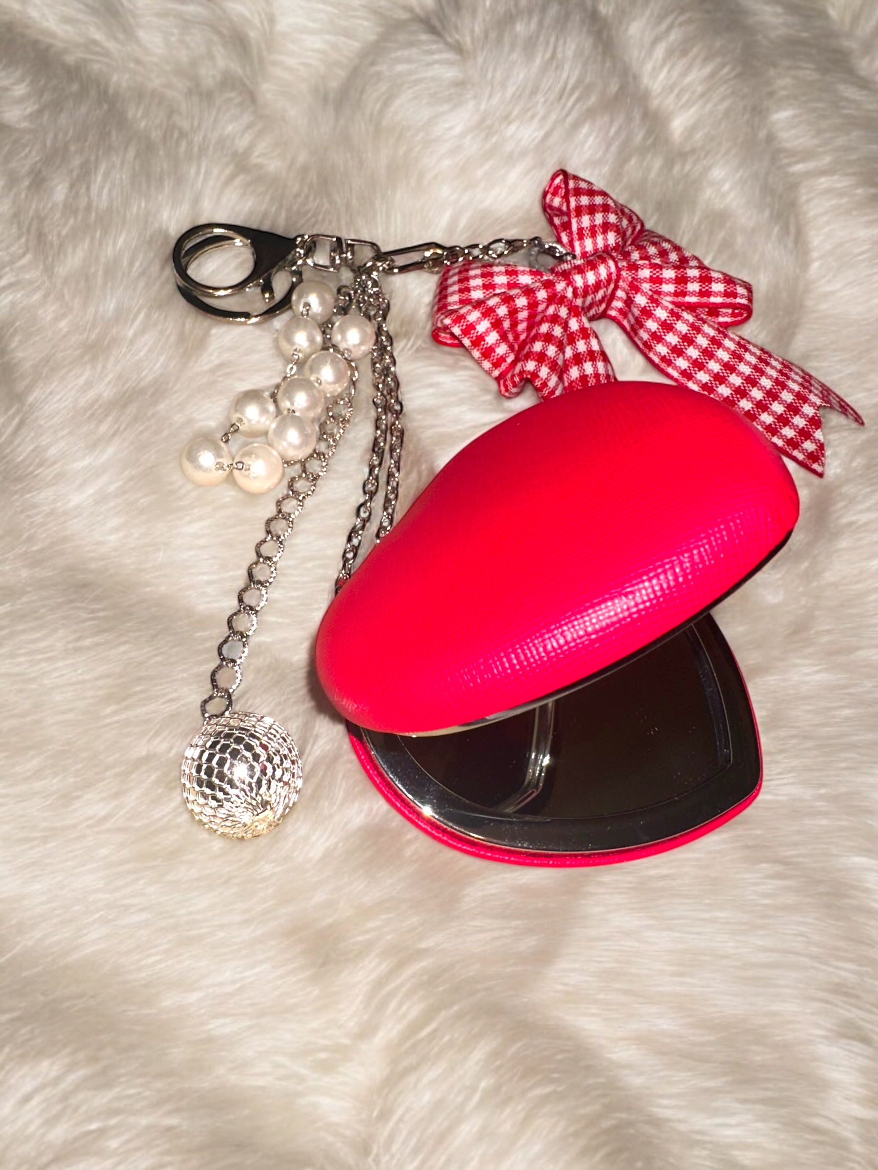 * CORDIS * Kalp Ayna İnci Detaylı Çanta Charm - Görsel 4