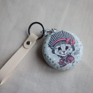 Kedi Motifli Cep Ayna Charm