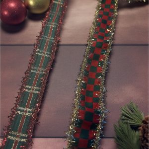 Simli Yaldızlı Yılbaşı Kurdelesi 2 adet ekose kurdele