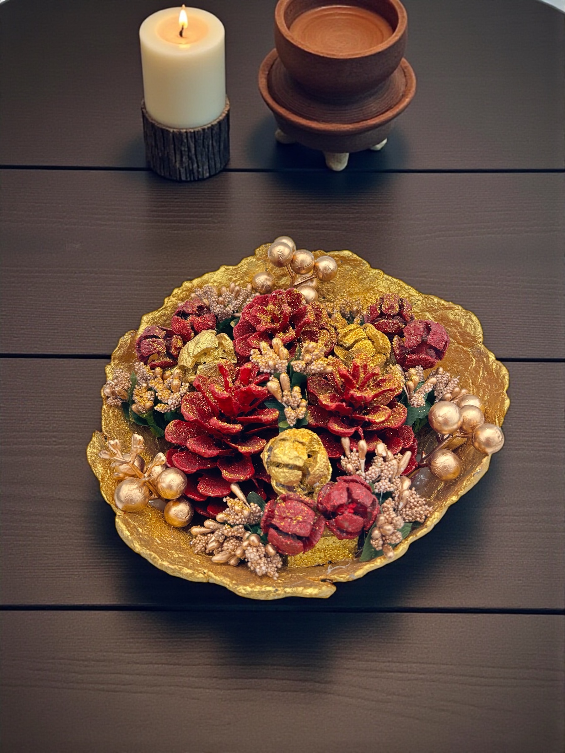 Golden Pine Noel Kasesi Işıklı Yılbaşı Masa dekorasyonu - Görsel 5