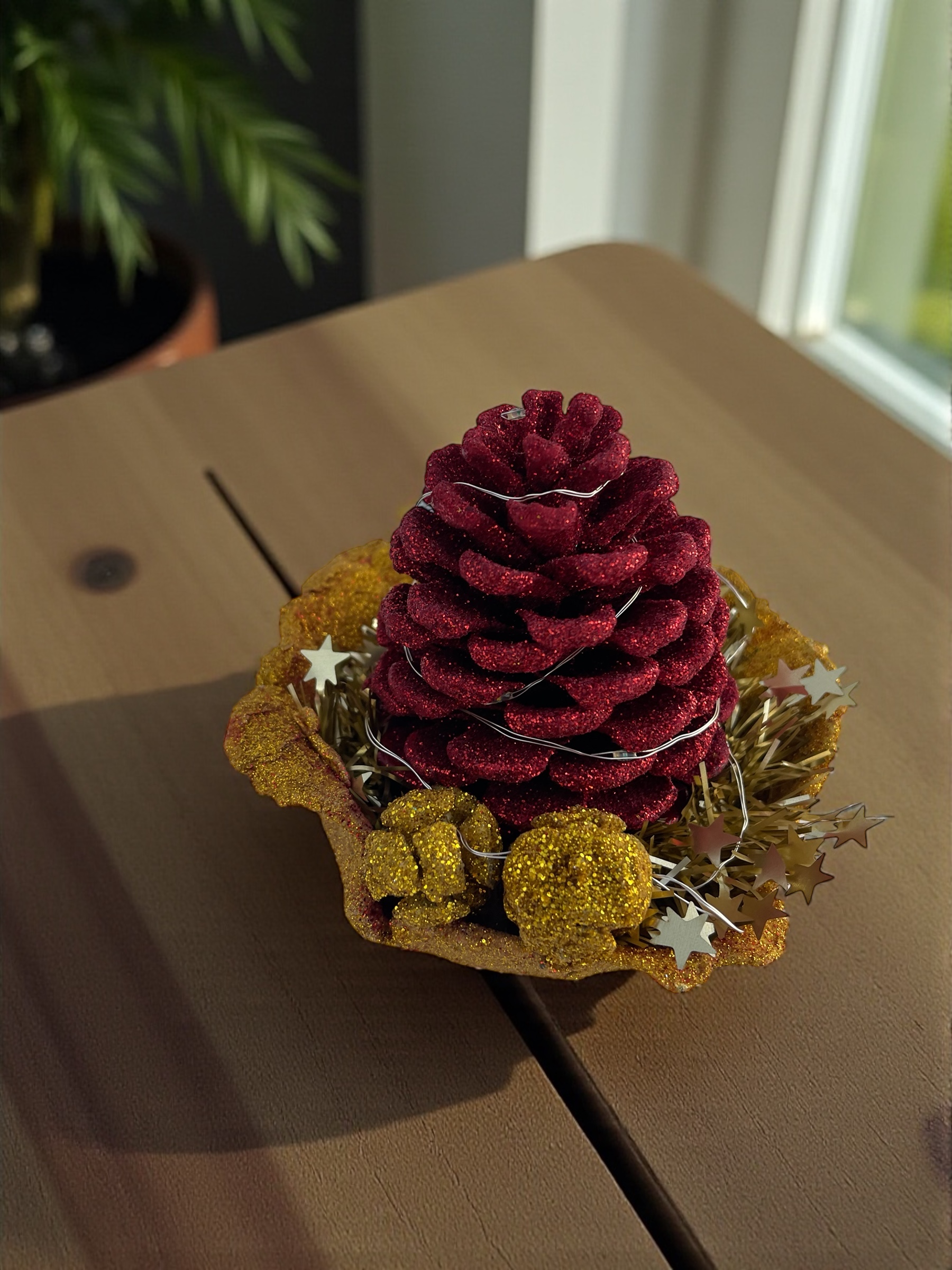 Aurea Nux Lumina Kırmızı Kozalak Işıklı 15x15x5 cm - Görsel 7