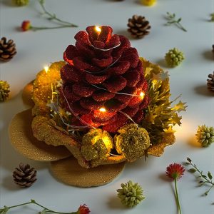 Aurea Nux Lumina Kırmızı Kozalak Işıklı 15x15x5 cm