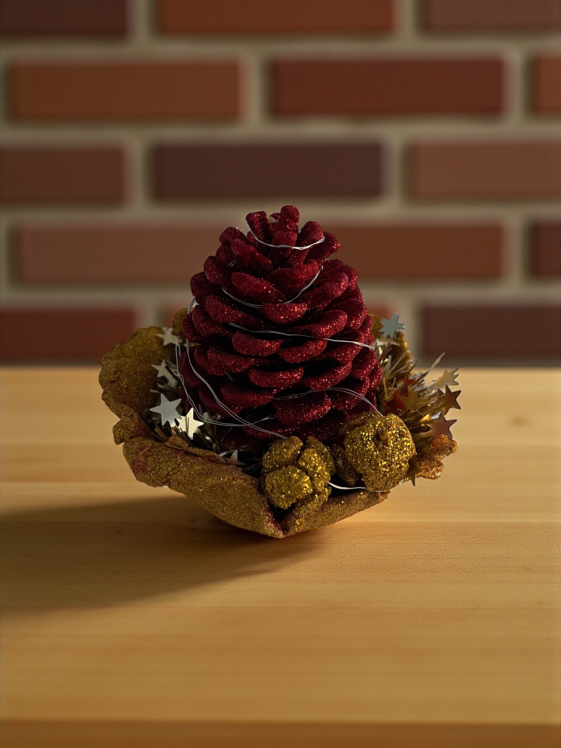 Aurea Nux Lumina Kırmızı Kozalak Işıklı 15x15x5 cm - Görsel 5