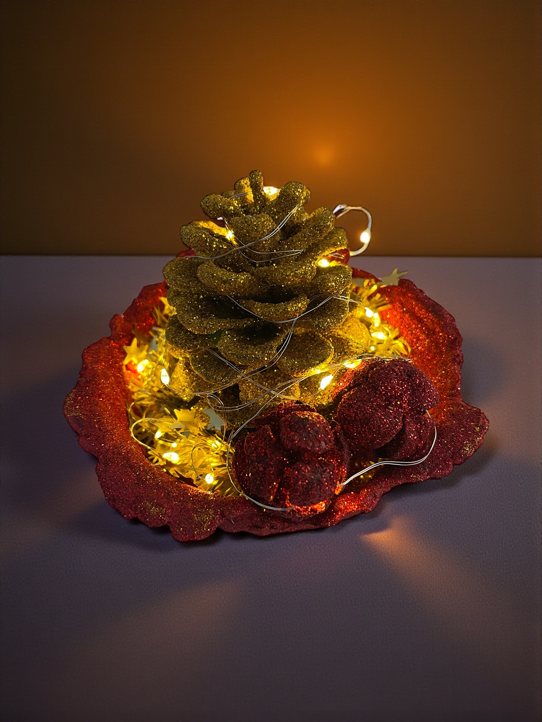 Aurea Nux Lumina altın Kozalak Işıklı 15x15x5 cm - Görsel 5