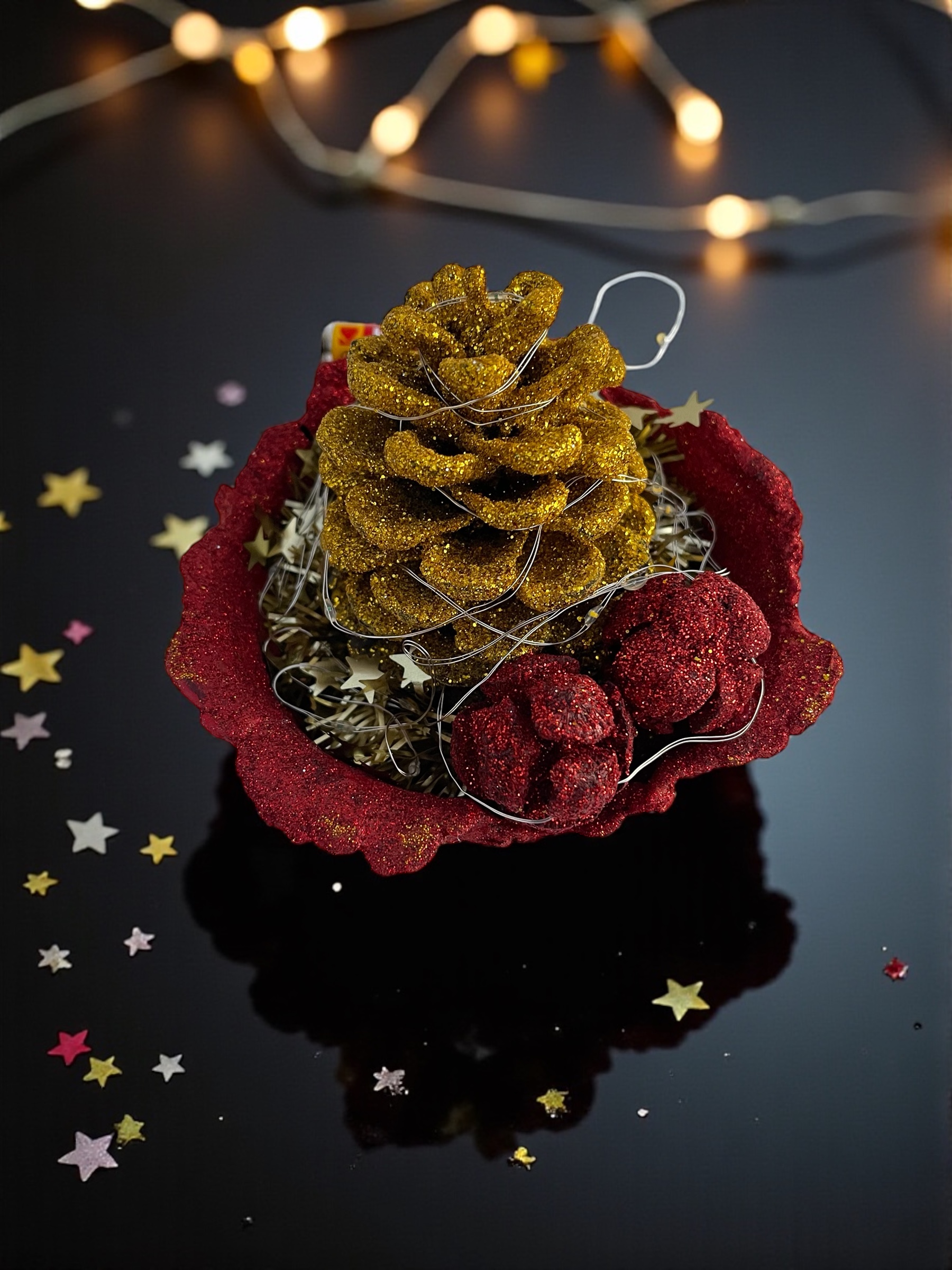 Aurea Nux Lumina altın Kozalak Işıklı 15x15x5 cm - Görsel 2