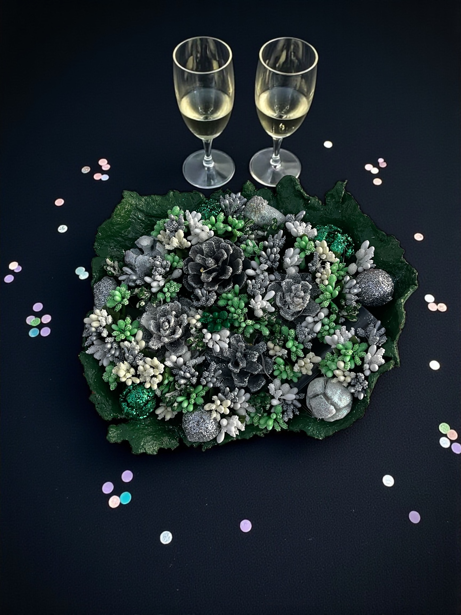 Silva Lumen Bowl Yeşil-Gümüş Yılbaşı Kase 25×22x10 cm - Görsel 7