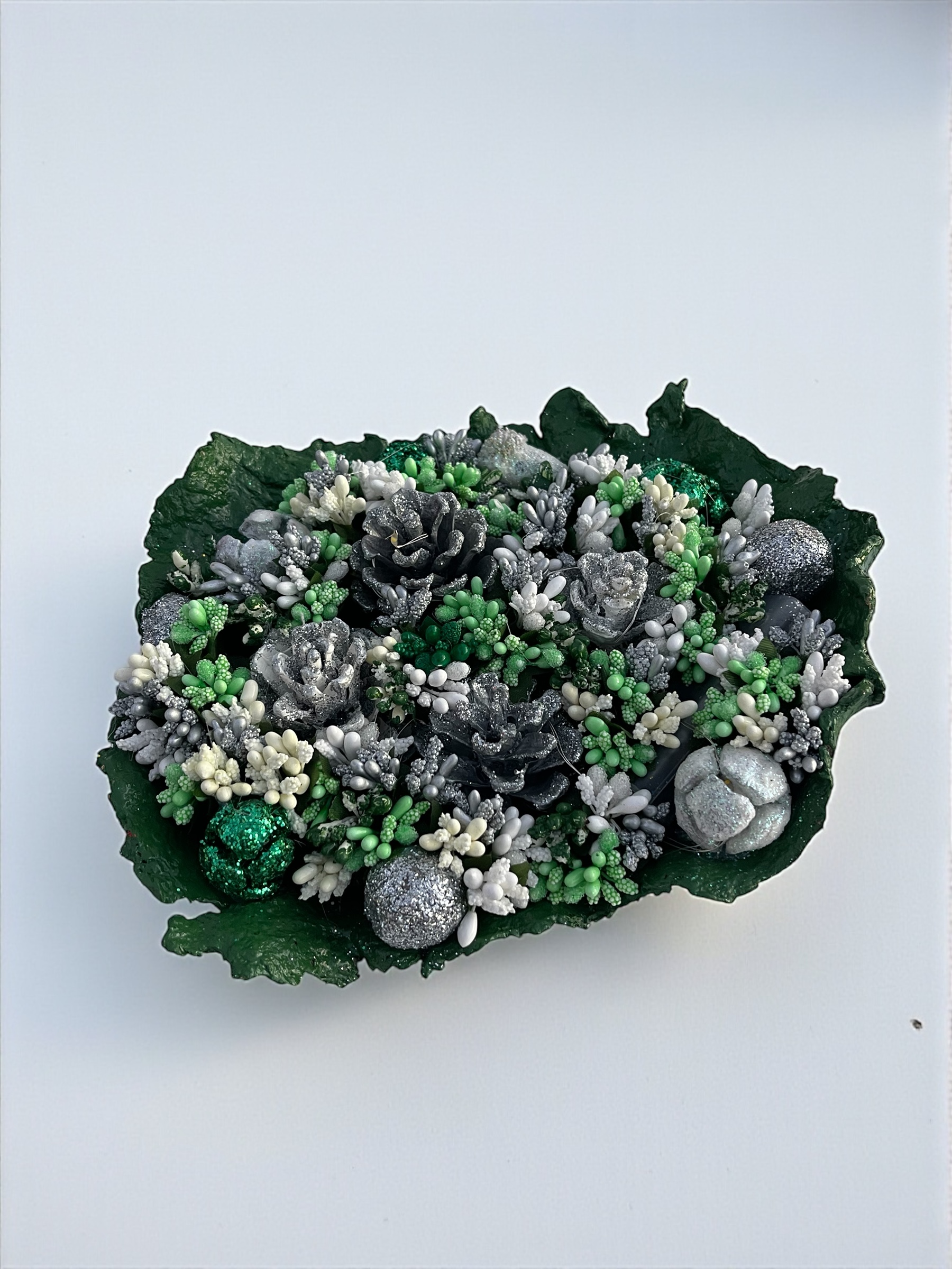 Silva Lumen Bowl Yeşil-Gümüş Yılbaşı Kase 25×22x10 cm - Görsel 6