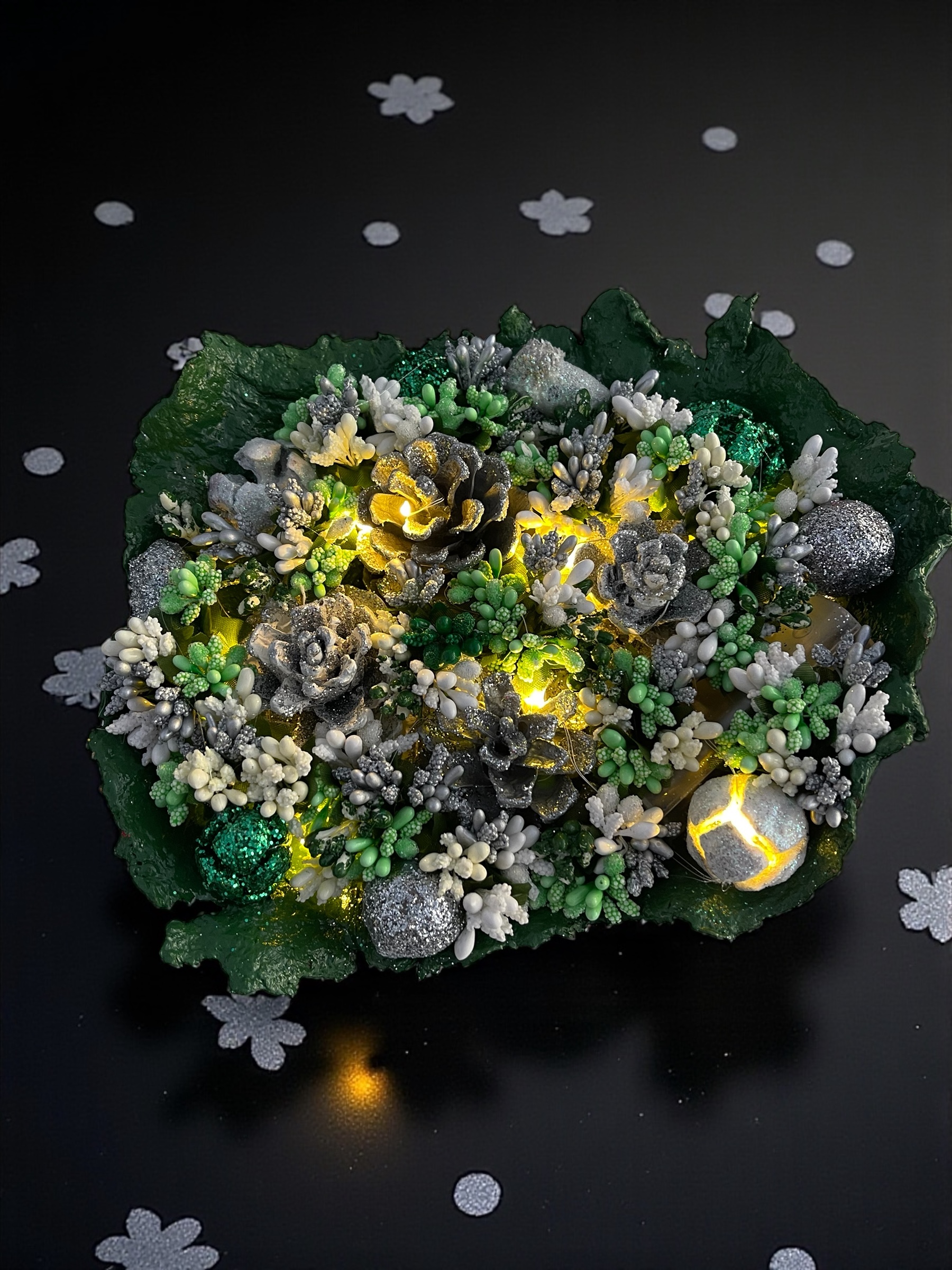 Silva Lumen Bowl Yeşil-Gümüş Yılbaşı Kase 25×22x10 cm