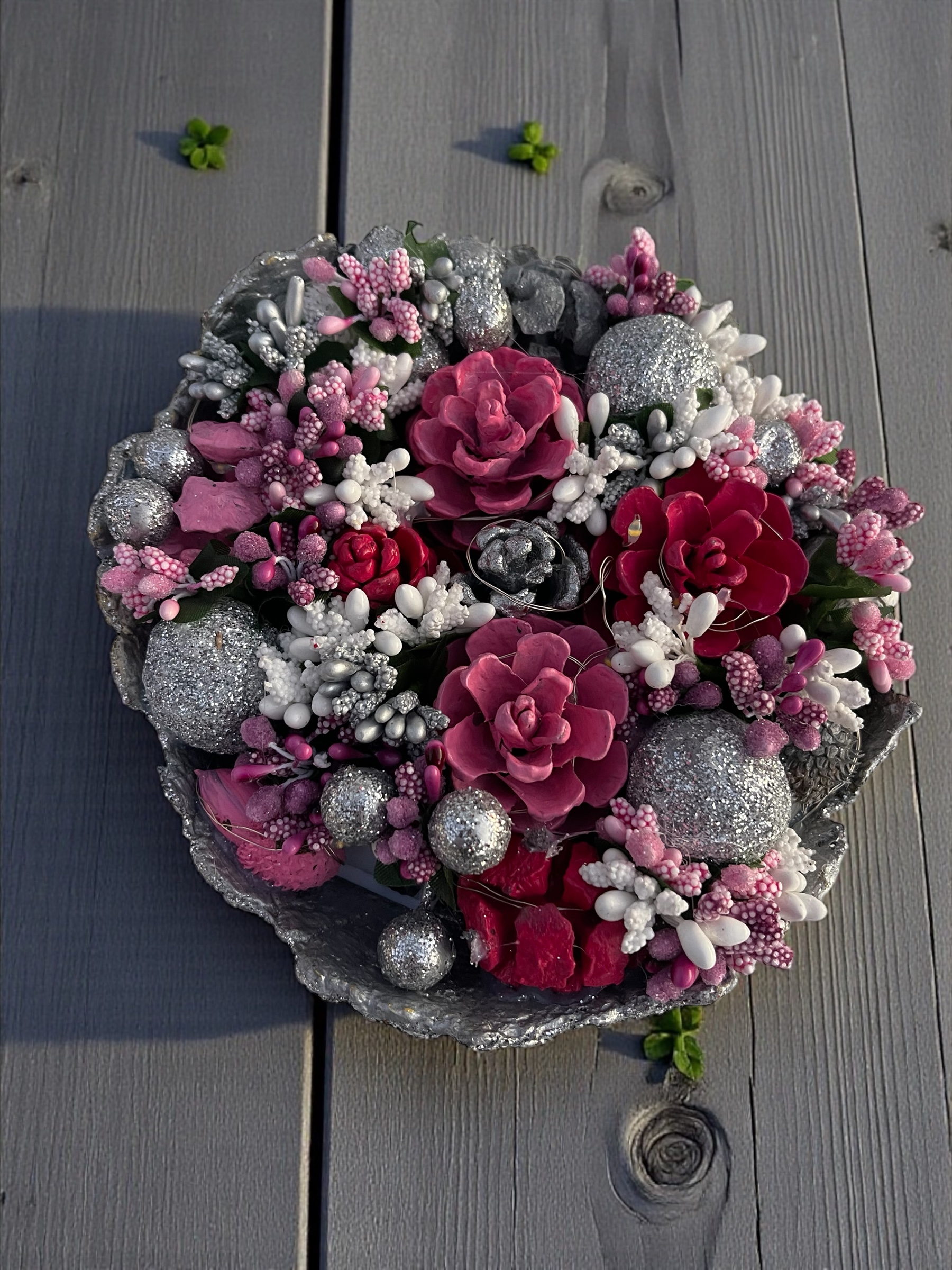 Silva Lumen Bowl Pembe-Gümüş Yılbaşı Kase 20x20x10 cm - Görsel 8