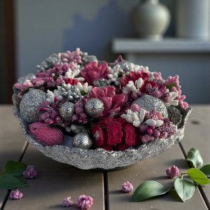 Silva Lumen Bowl Pembe-Gümüş Yılbaşı Kase 20x20x10 cm