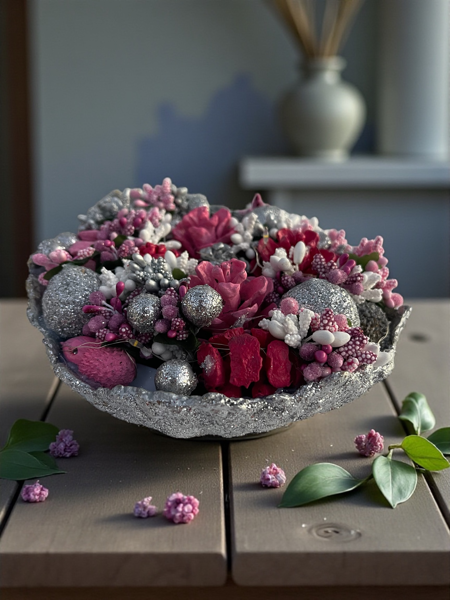 Silva Lumen Bowl Pembe-Gümüş Yılbaşı Kase 20x20x10 cm