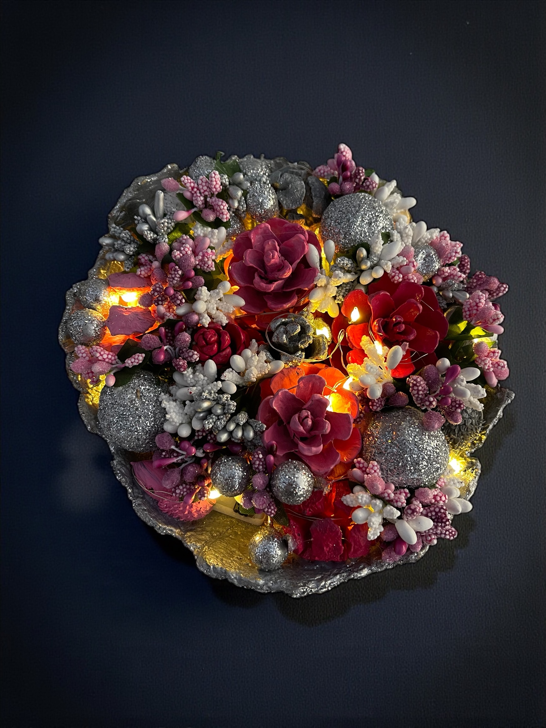 Silva Lumen Bowl Pembe-Gümüş Yılbaşı Kase 20x20x10 cm - Görsel 6