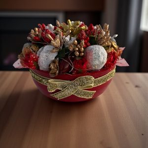 Silva Lumen Bowl Kırmızı-Altın-Beyaz Yılbaşı Kase 15x15x10 cm