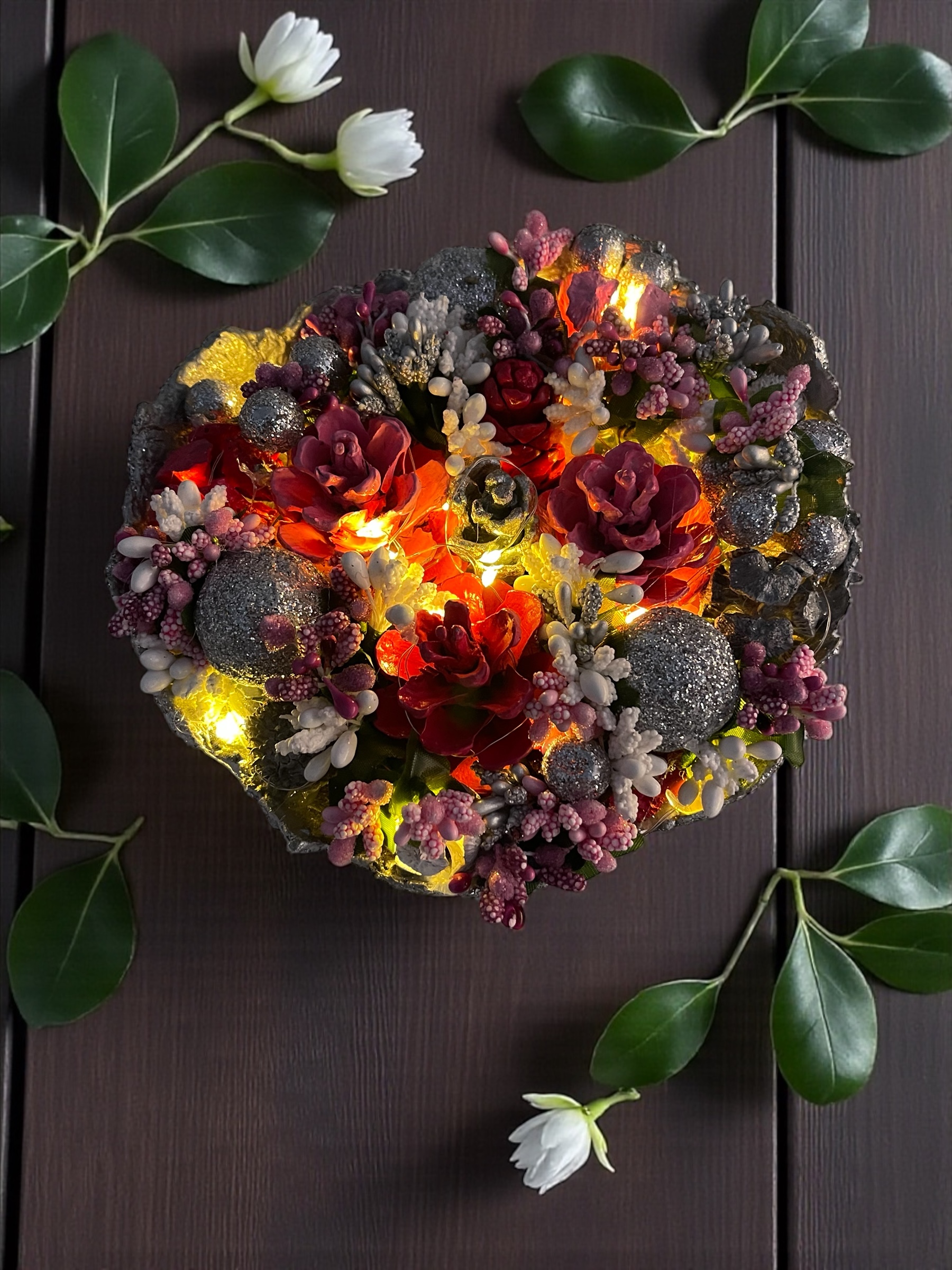 Silva Lumen Bowl Pembe-Gümüş Yılbaşı Kase 20x20x10 cm - Görsel 5