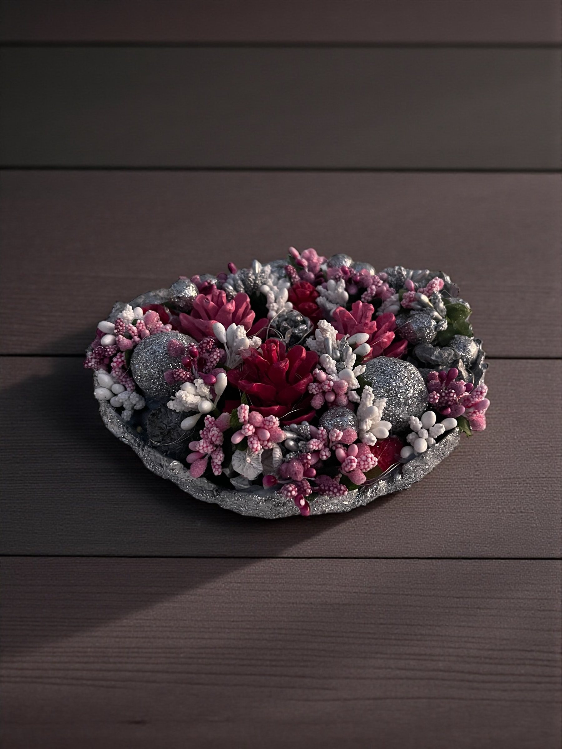 Silva Lumen Bowl Pembe-Gümüş Yılbaşı Kase 20x20x10 cm - Görsel 2