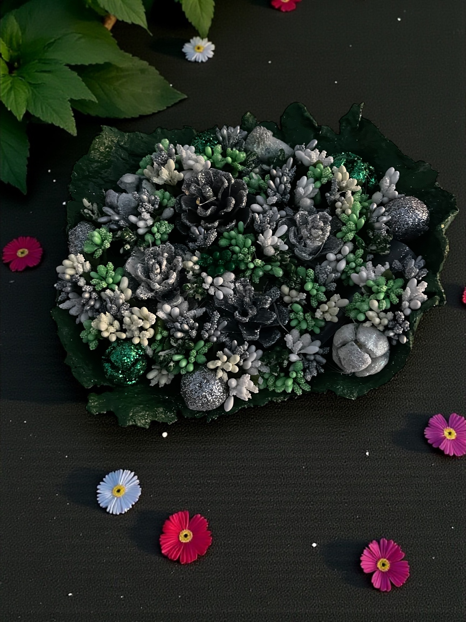 Silva Lumen Bowl Yeşil-Gümüş Yılbaşı Kase 25×22x10 cm - Görsel 3