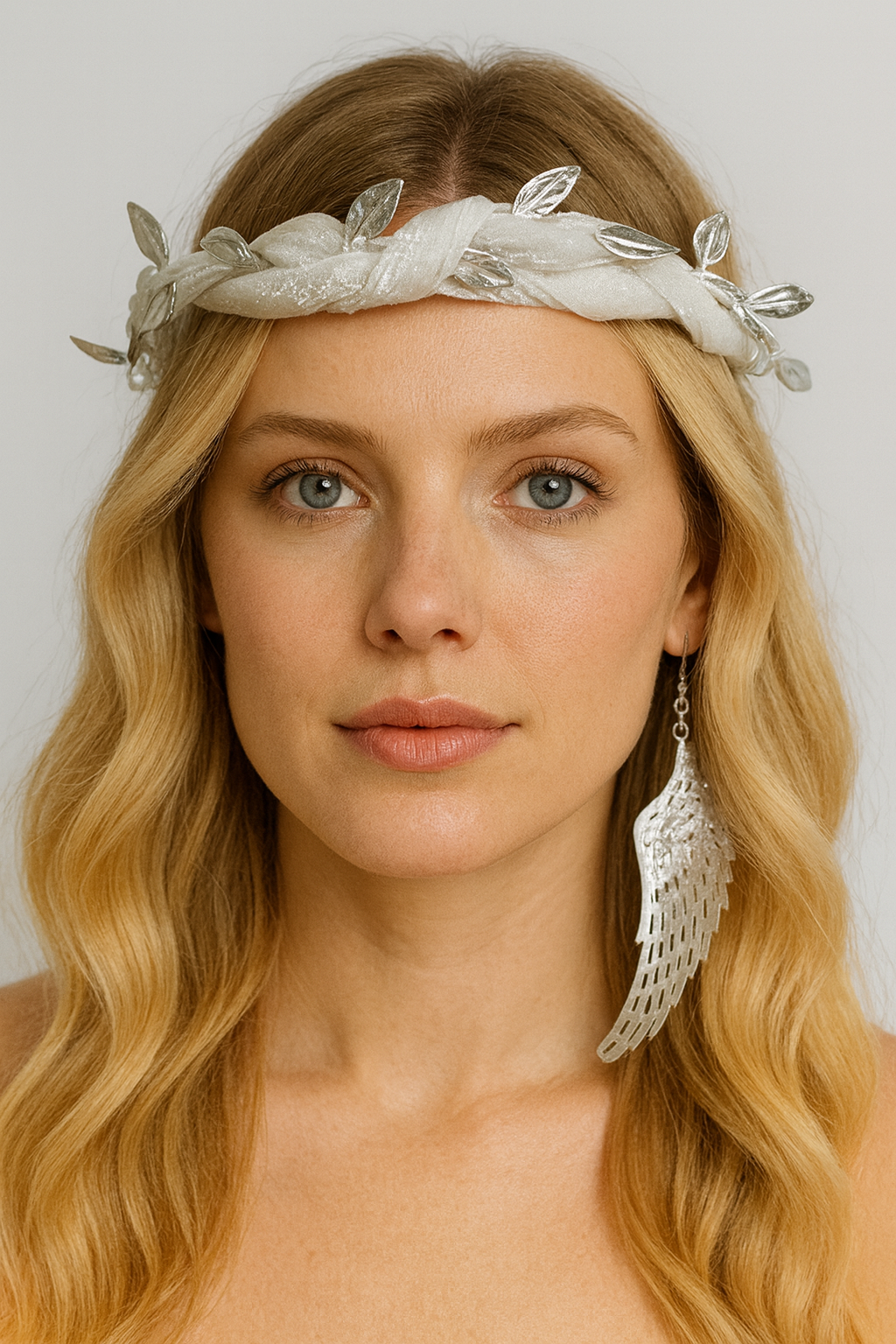 Beyaz Kadife Simli Yaprak taç Yılbaşı Taç tanrıça tacı - Görsel 2