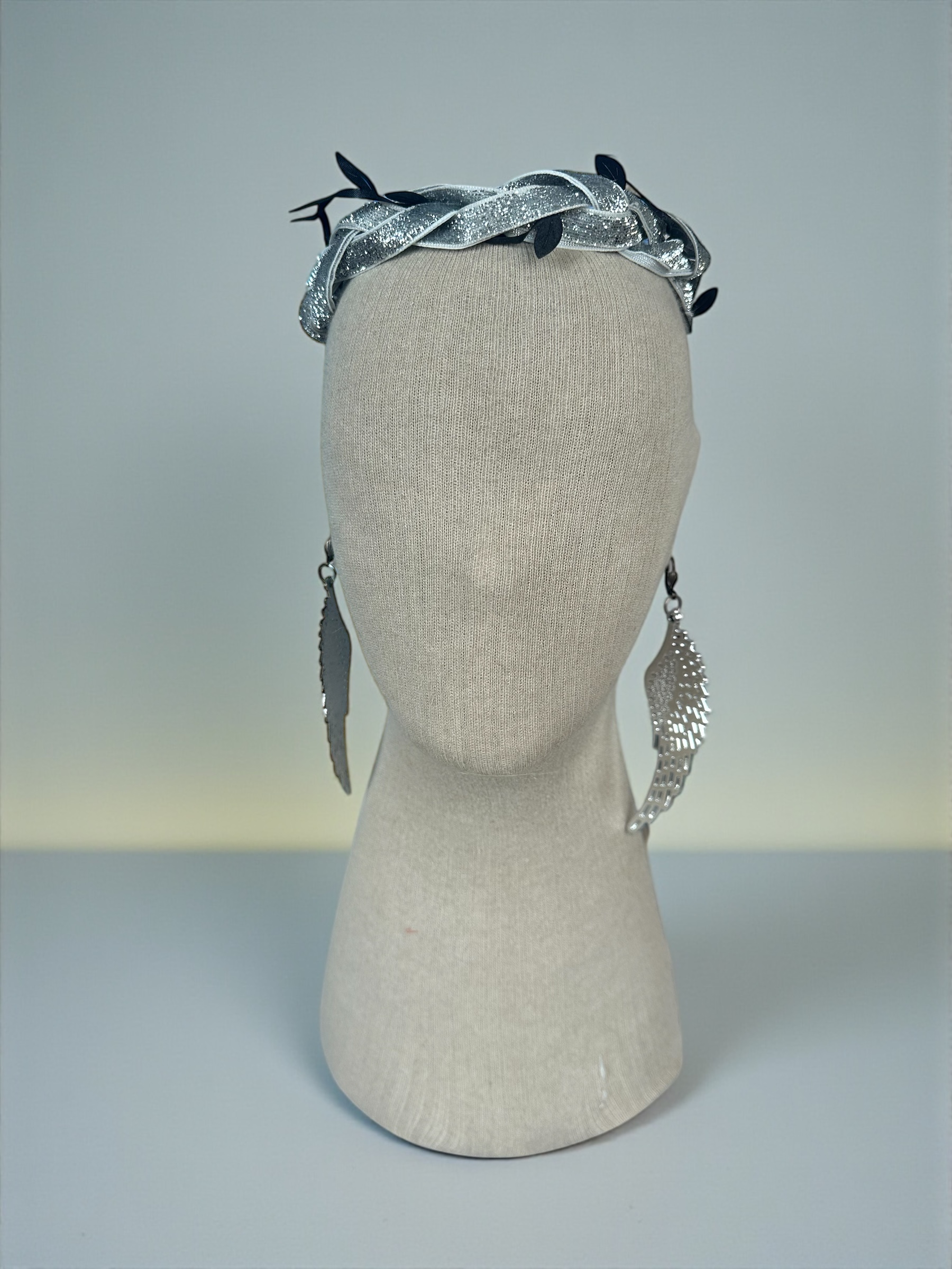 Beyaz Kadife Simli Yaprak taç Yılbaşı Taç tanrıça tacı - Görsel 7