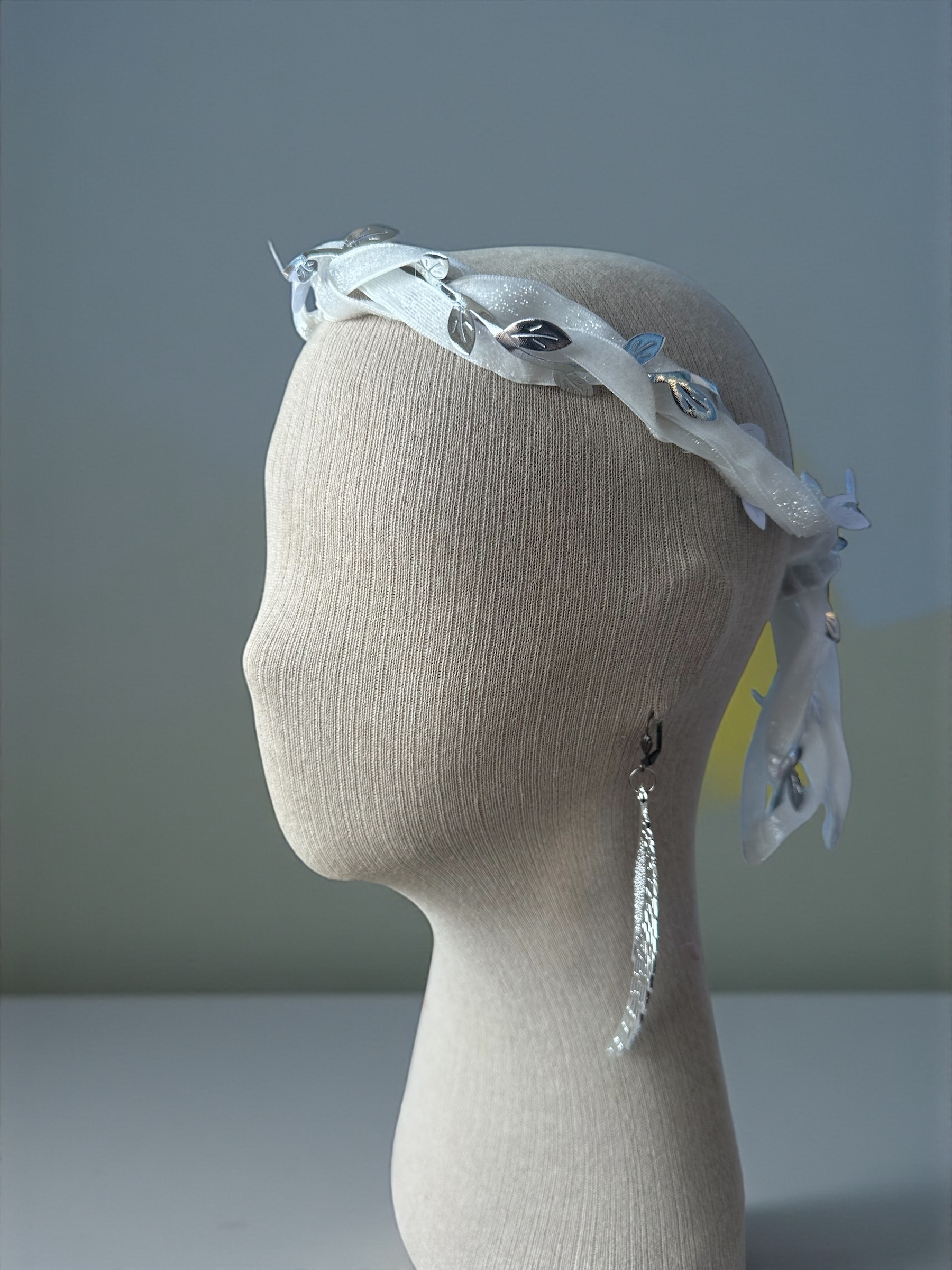 Beyaz Kadife Simli Yaprak taç Yılbaşı Taç tanrıça tacı - Görsel 6