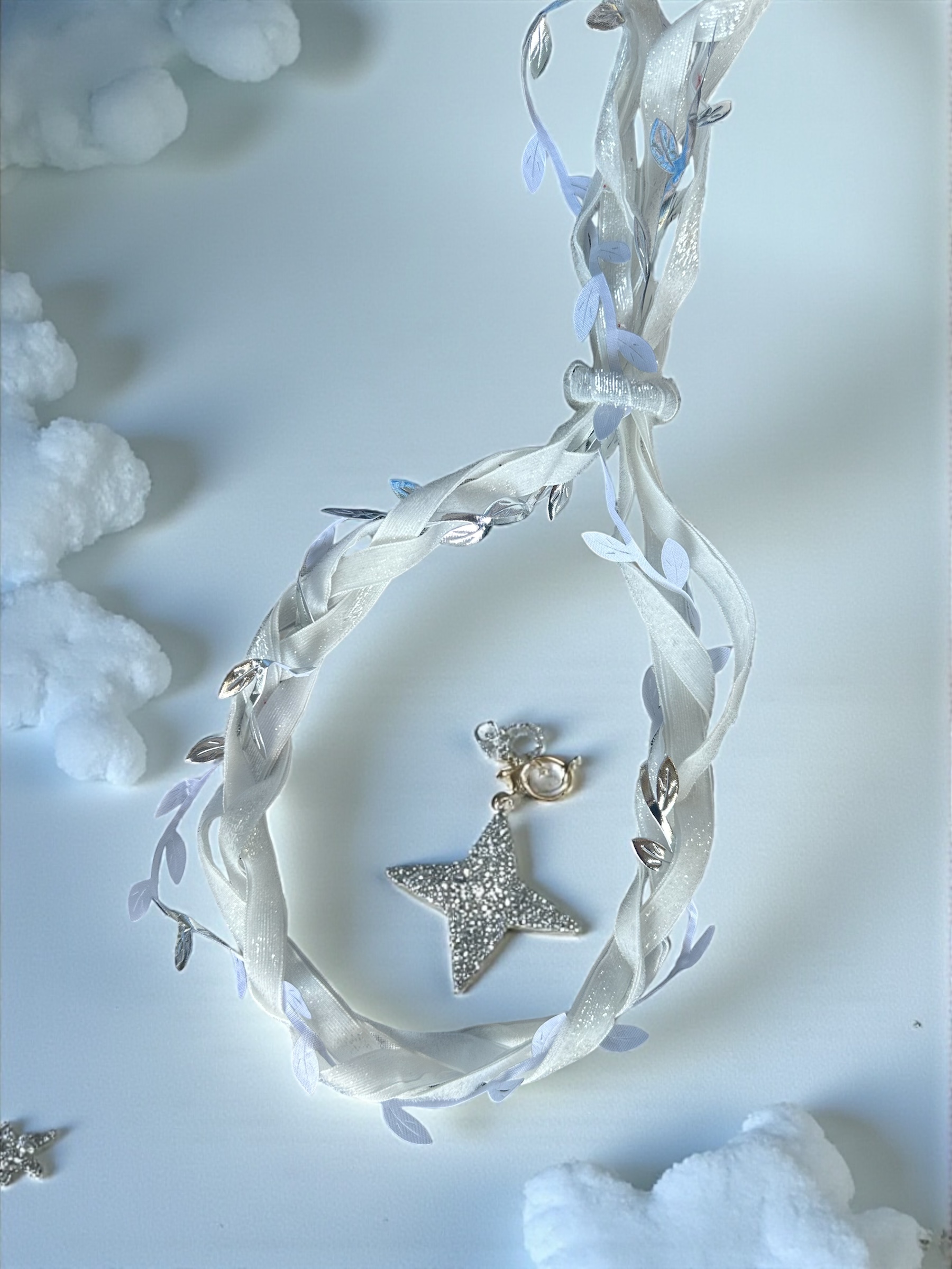 Beyaz Kadife Simli Yaprak taç Yılbaşı Taç tanrıça tacı - Görsel 5