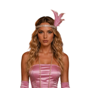 Gümüş taşlı Pembe tüy gatsby taç