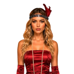Lacivert taşlı Bordo Tüylü gatsby taç