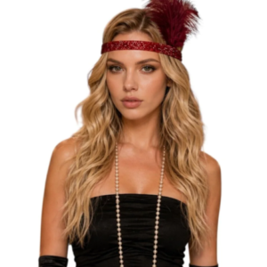 Bordo taş ve tüy gatsby taç