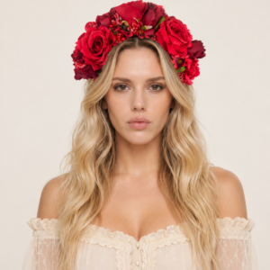 Tasarım Çiçekli Taç Bahar Tacı Bride Taç Festival tacı kırmızı Gül taç frida taç