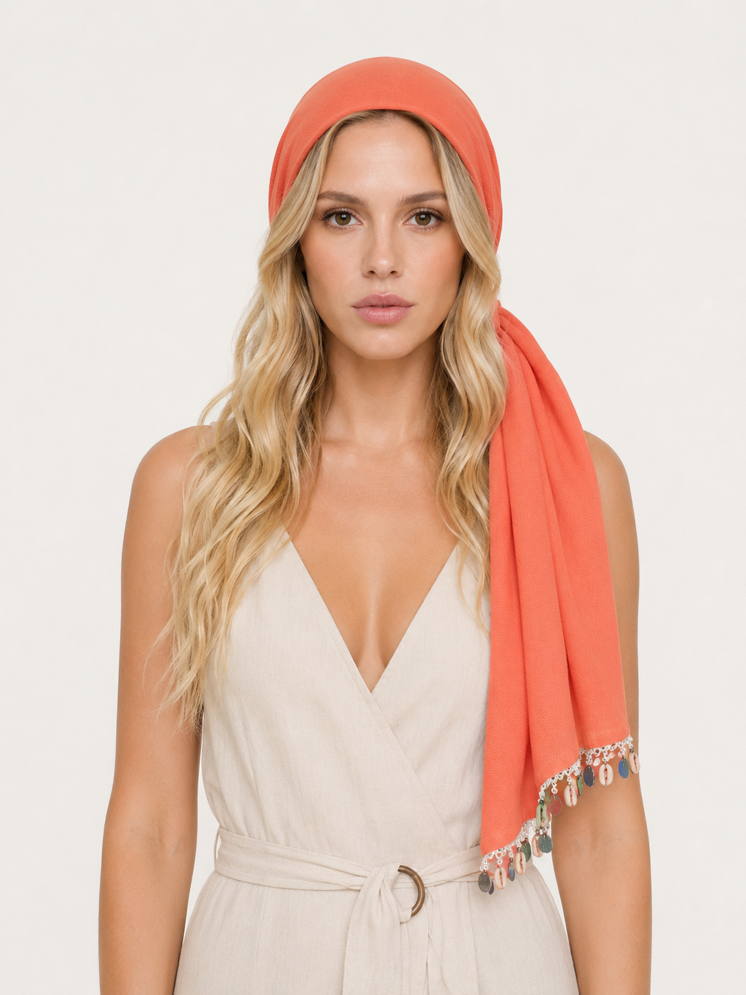 Mercan Rengi Çok Amaçlı Bandana Eşarp & Boyun Fuları | Ayarlanabilir Saç Bandanası, Bohem Festival Aksesuarı, Kadın Headscarf - Görsel 5