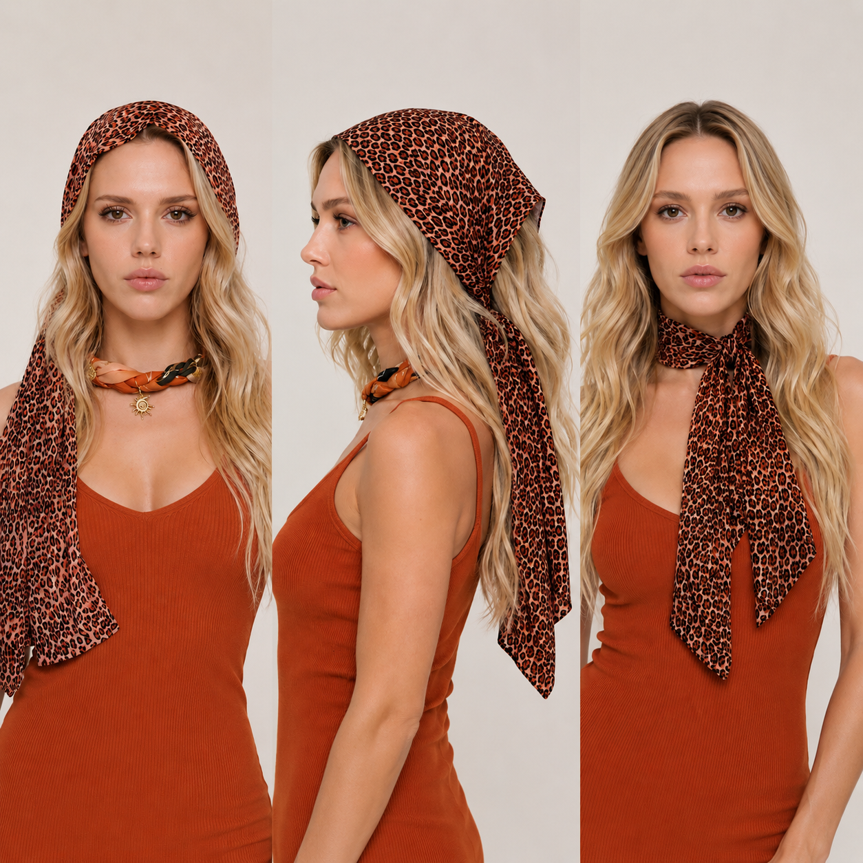 Leopar Desenli Saç Eşarbı & Boyun Fuları | Ayarlanabilir Bandana, Boho Headscarf, Kadın Saç Aksesuarı, Festival ve Yazlık Stil